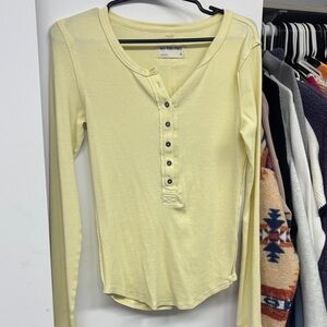 We The Free Pale Yellow Long Sleeve Henley Top